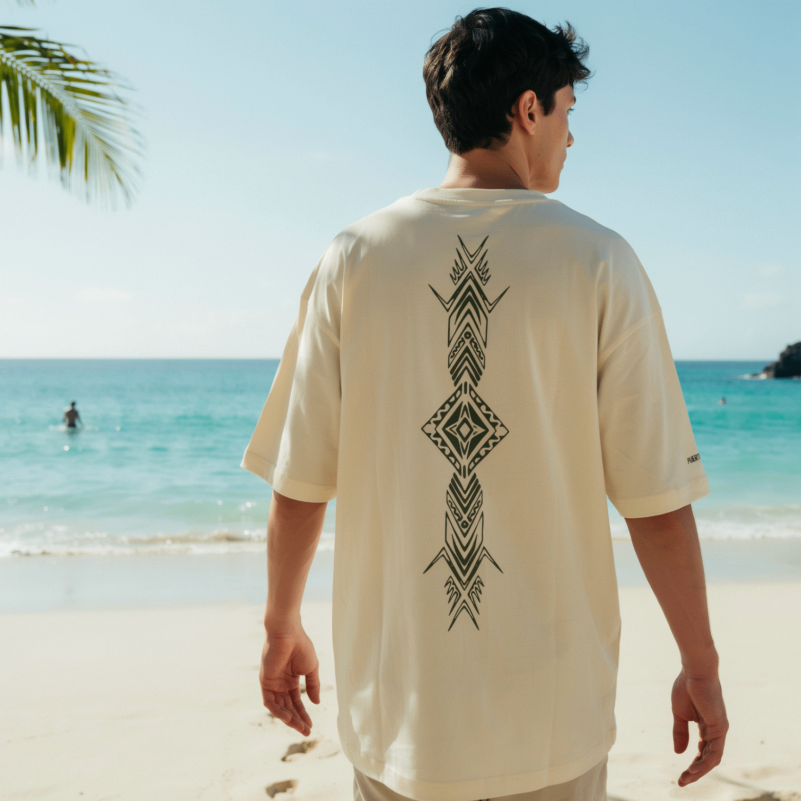 Tribal white tee with shoulder mandala