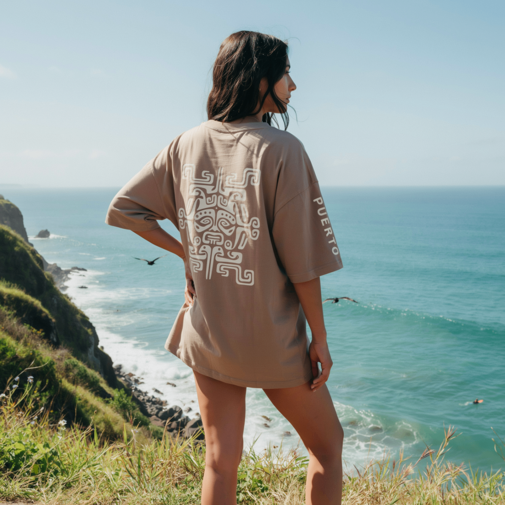 Tribal terracotta tee — totem back print