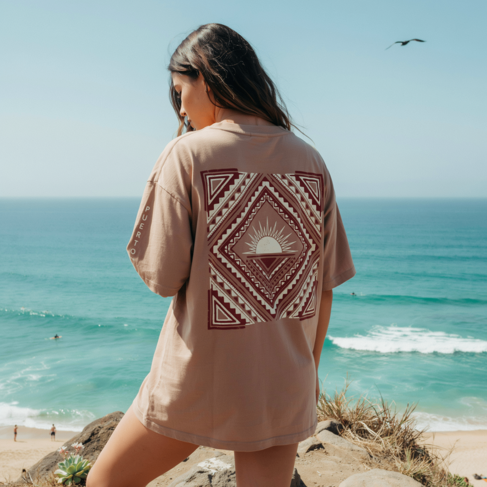 Tribal terracotta tee — diamond back print
