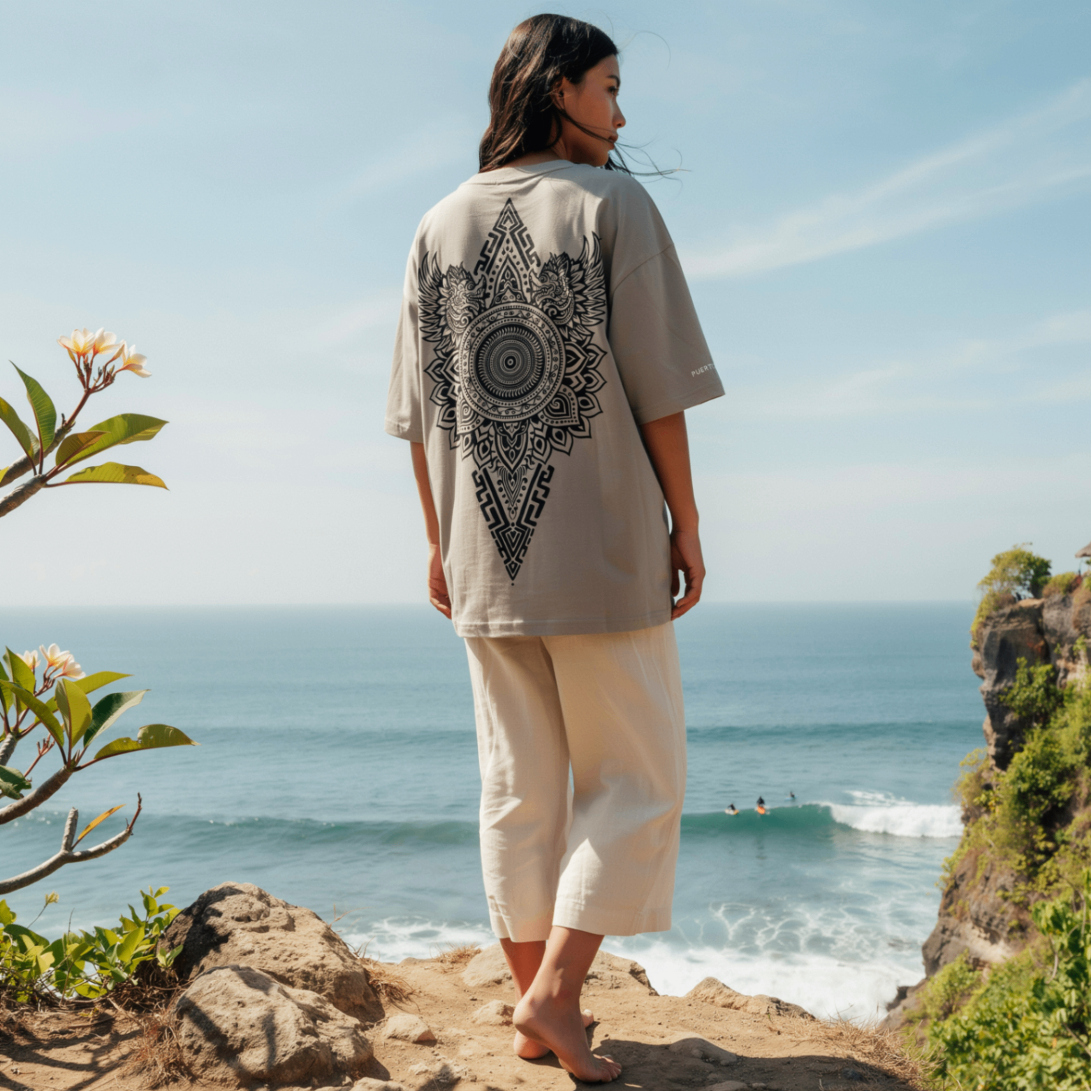 Tribal mandala motif at cliffside