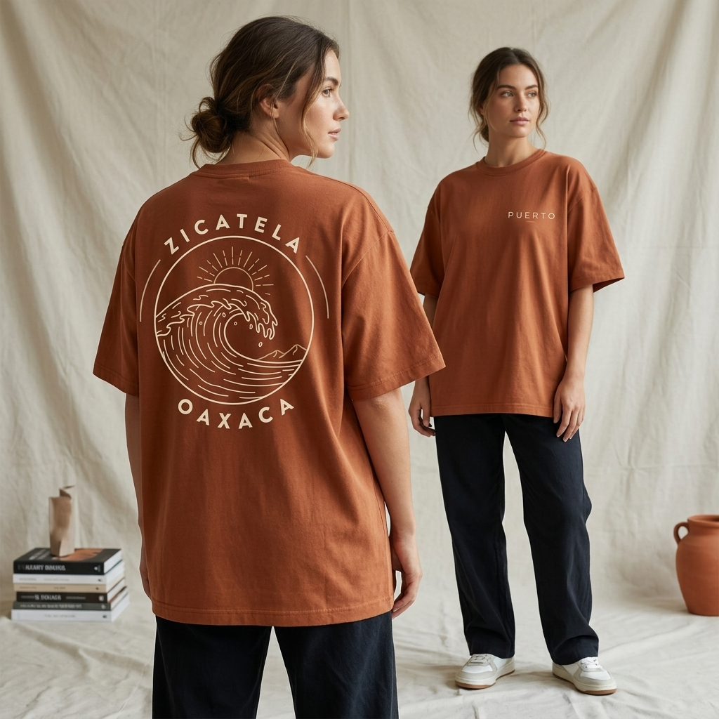 Zicatela terracotta tee — duo