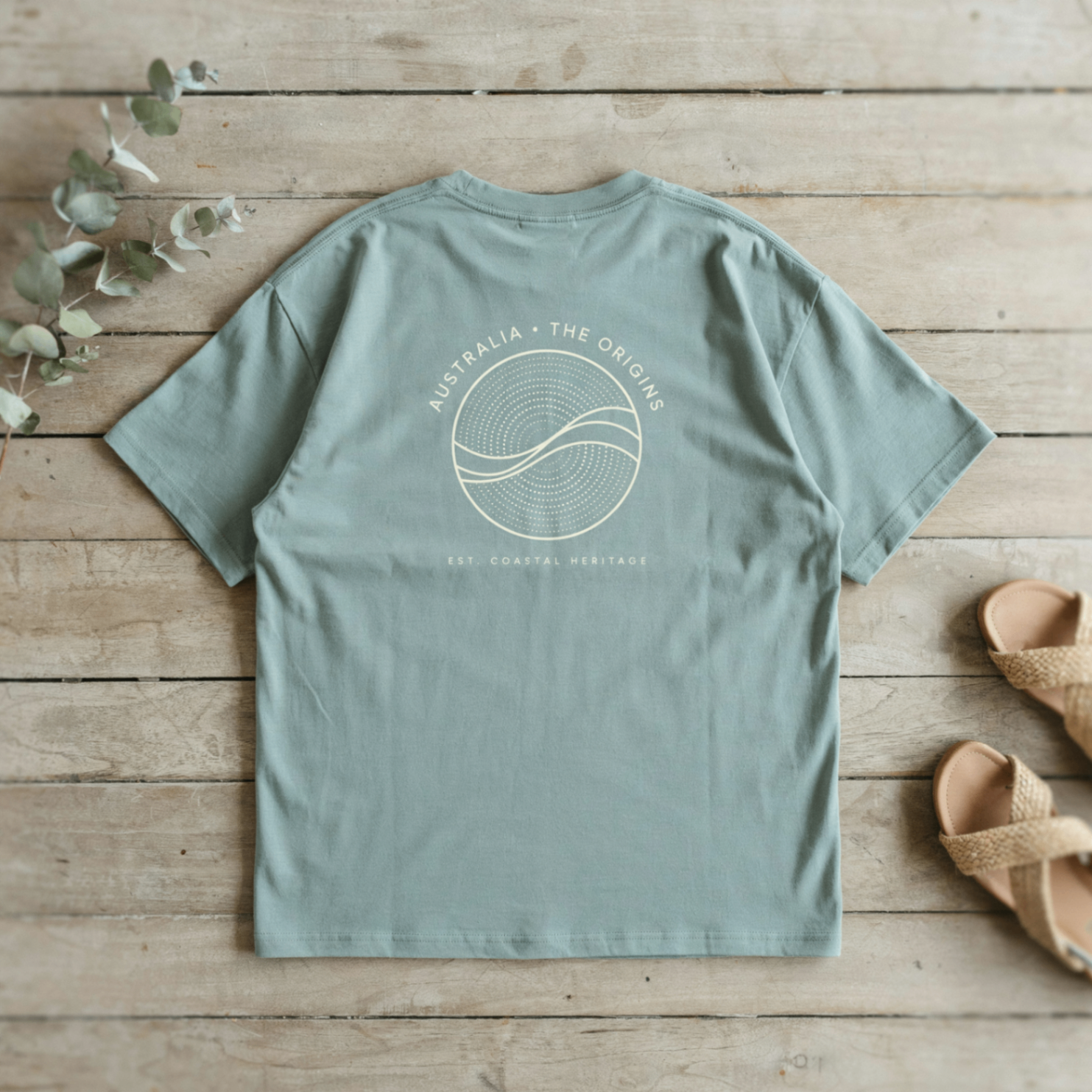 Origins Australia sage tee flat lay
